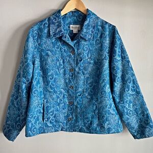 TanJay Vintage Blue Jacquard Floral Scroll Jacket Boxy Y2K Statement
